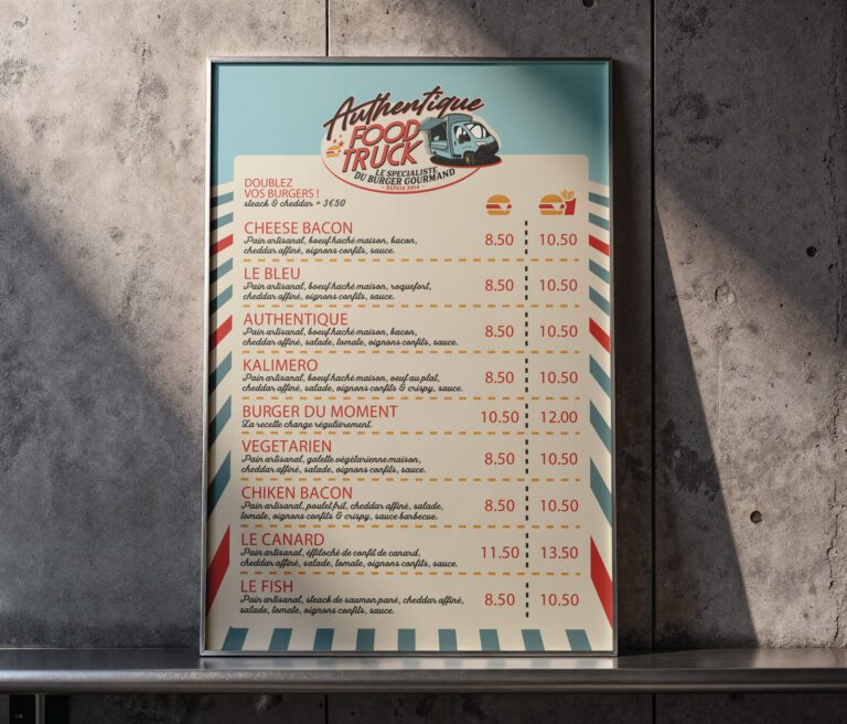 Carte menu · Authentic Foodtruck · Gironde