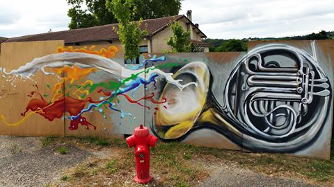 Graff mural peint à la main · trompette