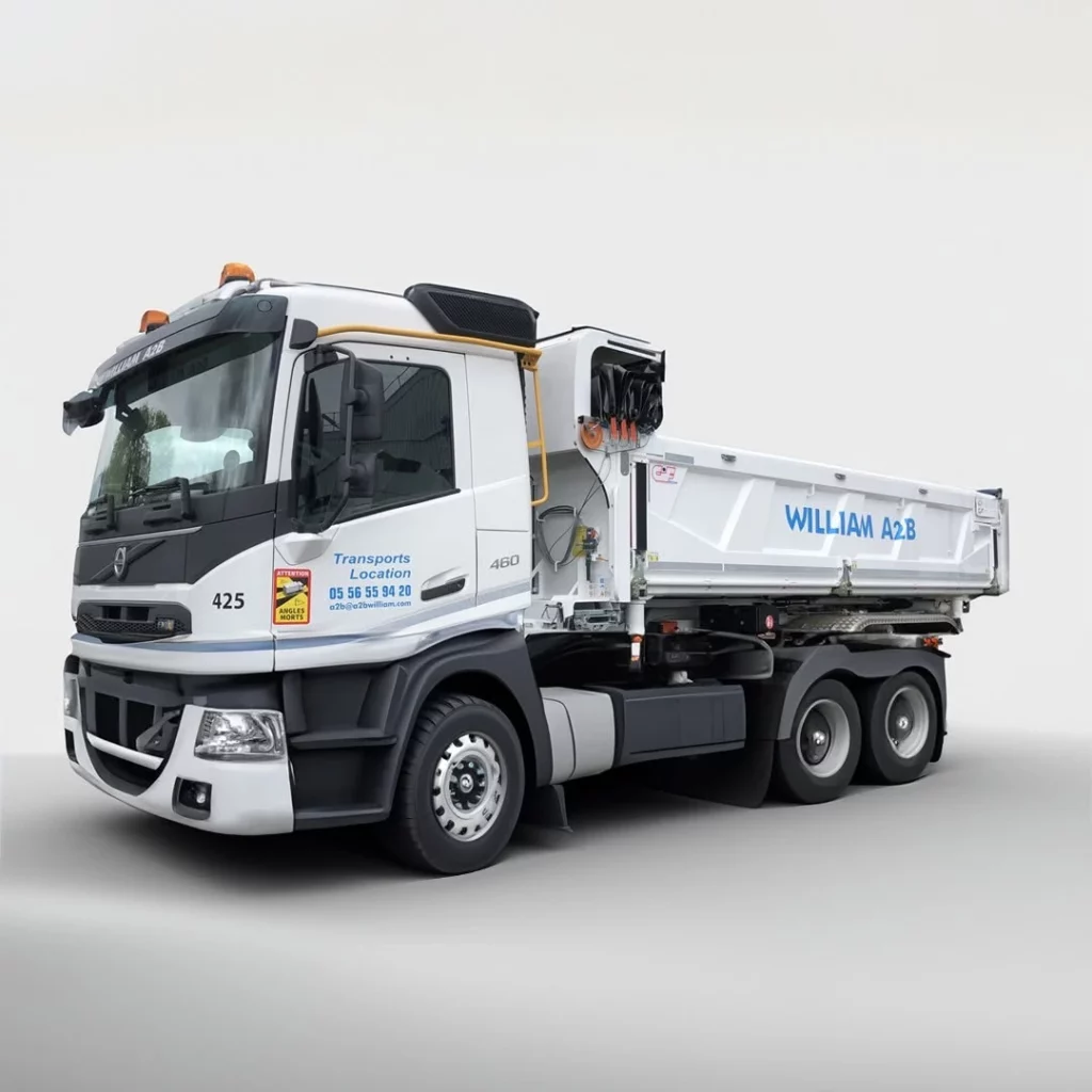 Marquage publicitaire sur un poids lourd Volvo benne à Villenave d’Ornon