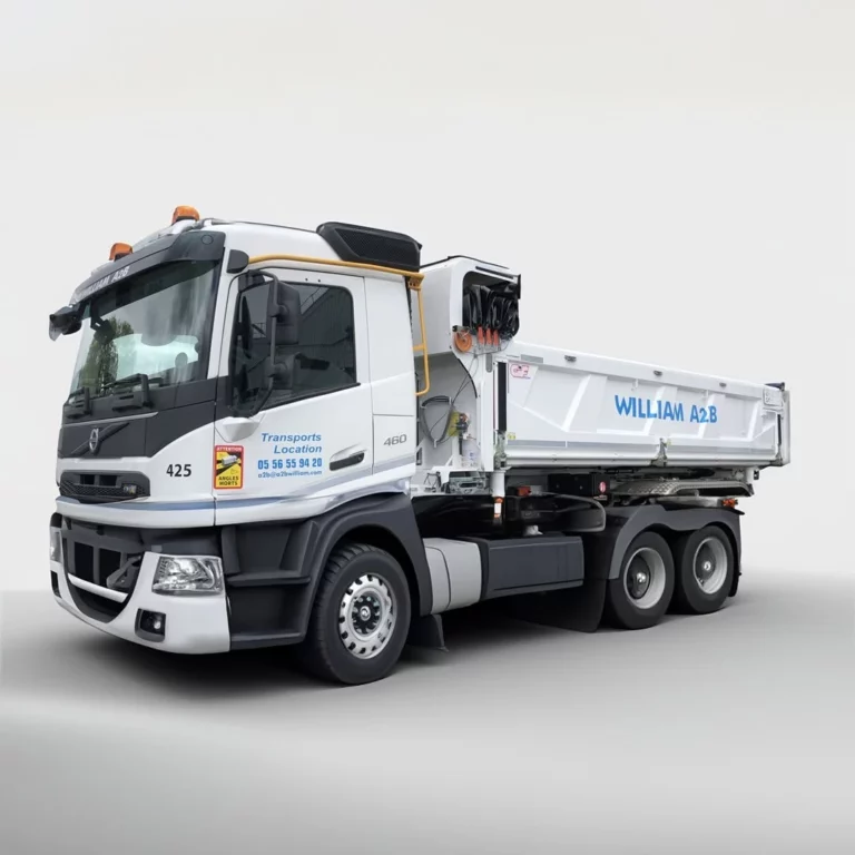 Marquage publicitaire sur un poids lourd Volvo benne à Villenave d’Ornon