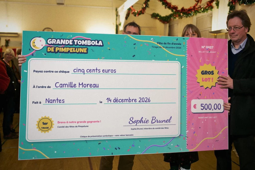Chèque géant personnalisé pour tombola