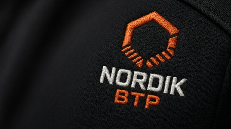 Exemple de personnalisation : détail d’une broderie de logo sur softshell