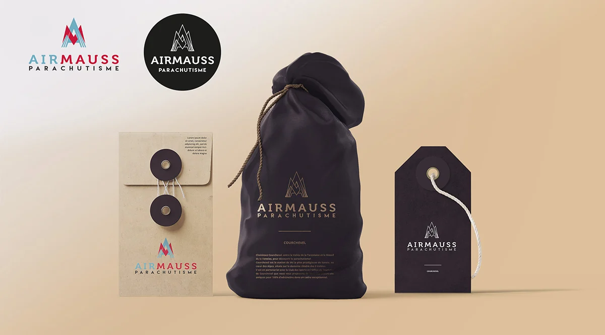 Identité visuelle et logo Airmauss Parachutisme, création Allgraphik à Bordeaux